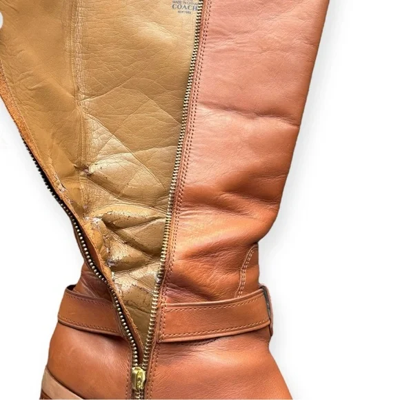 COACH Saddle Brown California Calf Leather Boots with Signature Gold Buckles, 9M - Picture 13 of 16